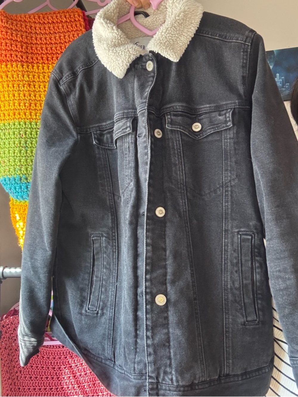 Hollister Black Jacket with Cream Sherpa Lining
